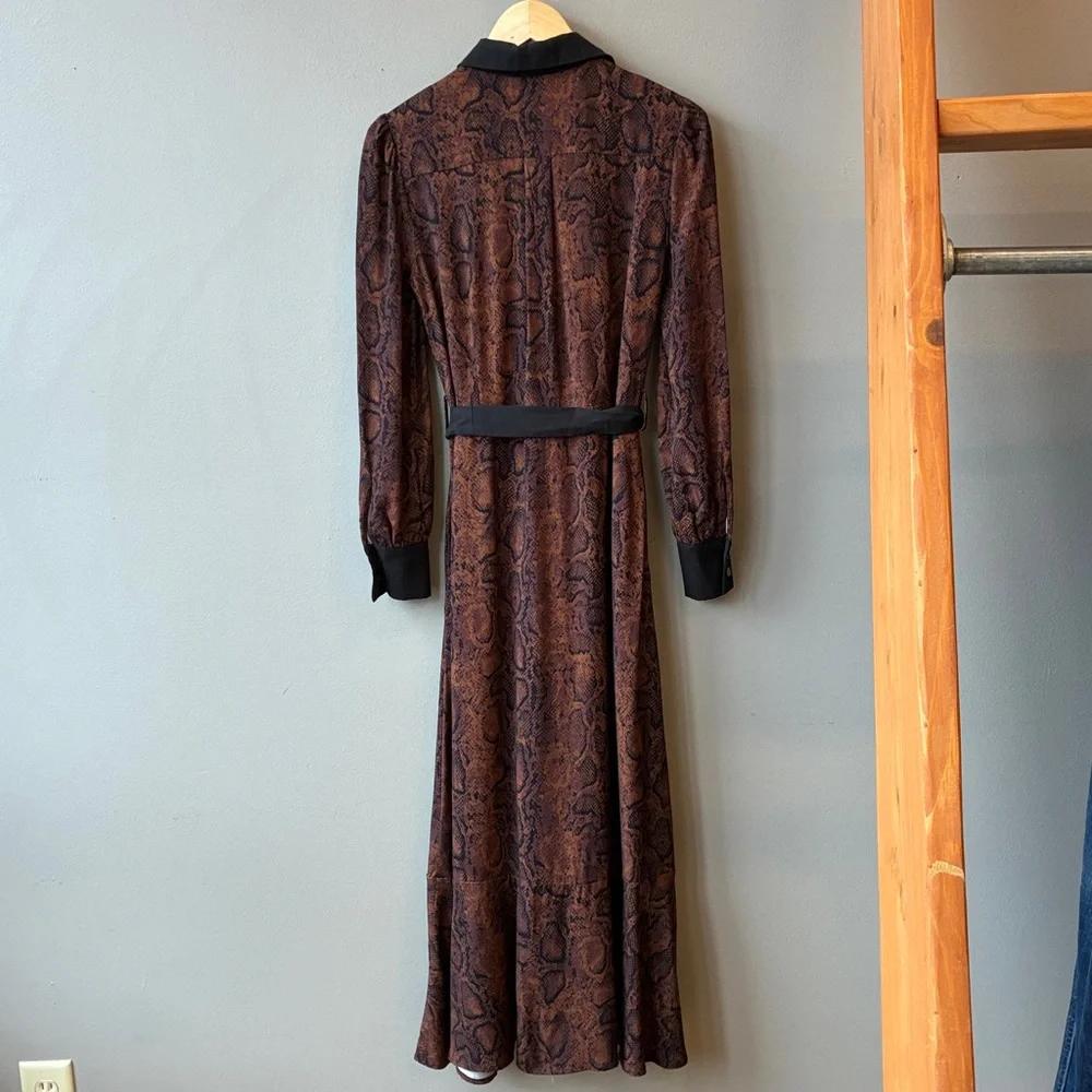 Saint & Sophia Brown Jacqueline Leopard Shirt Maxi Dress, sz 2 - Picture 7 of 9